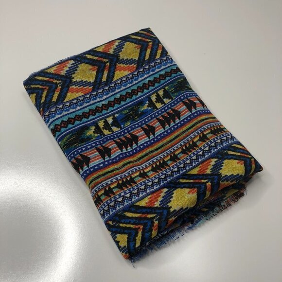 Artsy Boho Lightweight Summer Aztec Arrow Bright Fun Blue Yellow Orange Scarf - Picture 10 of 12